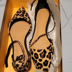 Leopard print flats with ankle strap